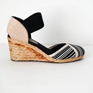 CHAPS Navy & Tan Slip On Elastic Strap Ankle Wedge Shoes - Size 9